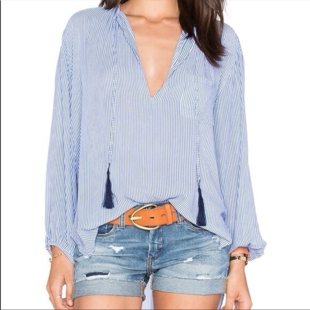 Faithfull the Brand Alice blue and white striped blouse